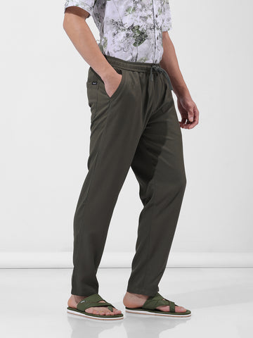 Men's Green Relaxed Fit Casual Trousers