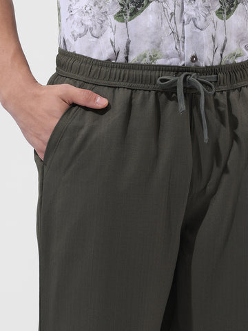 Men's Green Relaxed Fit Casual Trousers