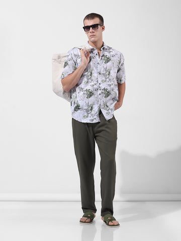 Men's Green Relaxed Fit Casual Trousers
