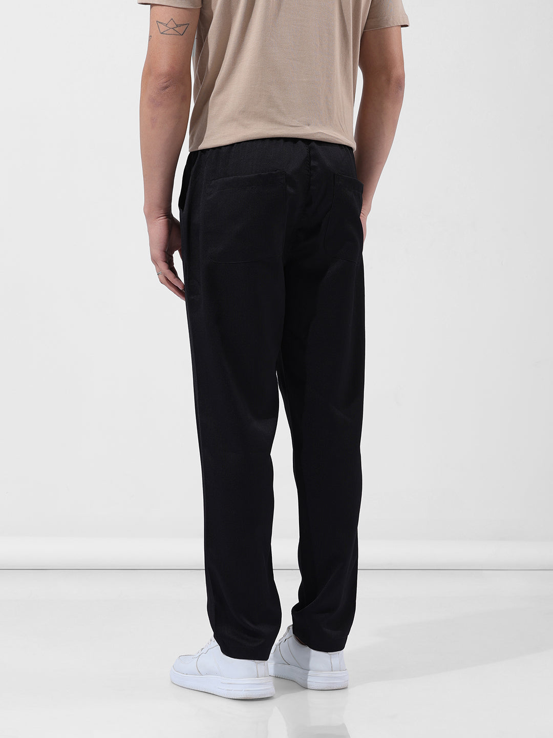 Men's Black Relaxed Fit Casual Trousers