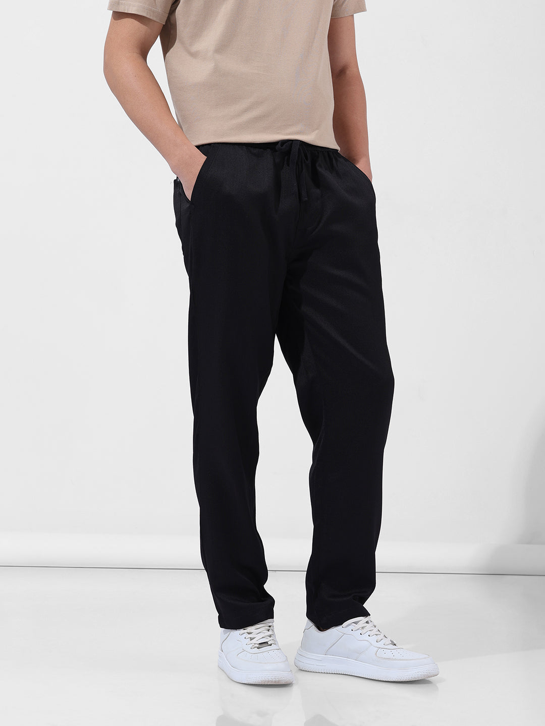Men's Black Relaxed Fit Casual Trousers