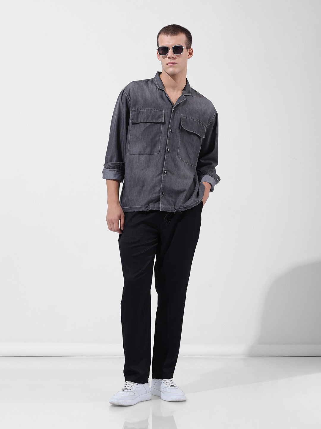 Men's Black Relaxed Fit Casual Trousers