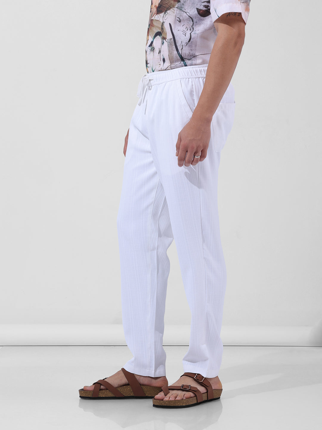 Men's White Relaxed Fit Casual Trousers