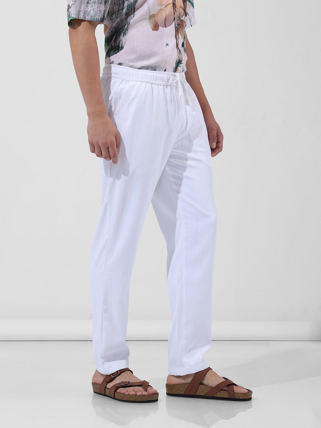 Men's White Relaxed Fit Casual Trousers
