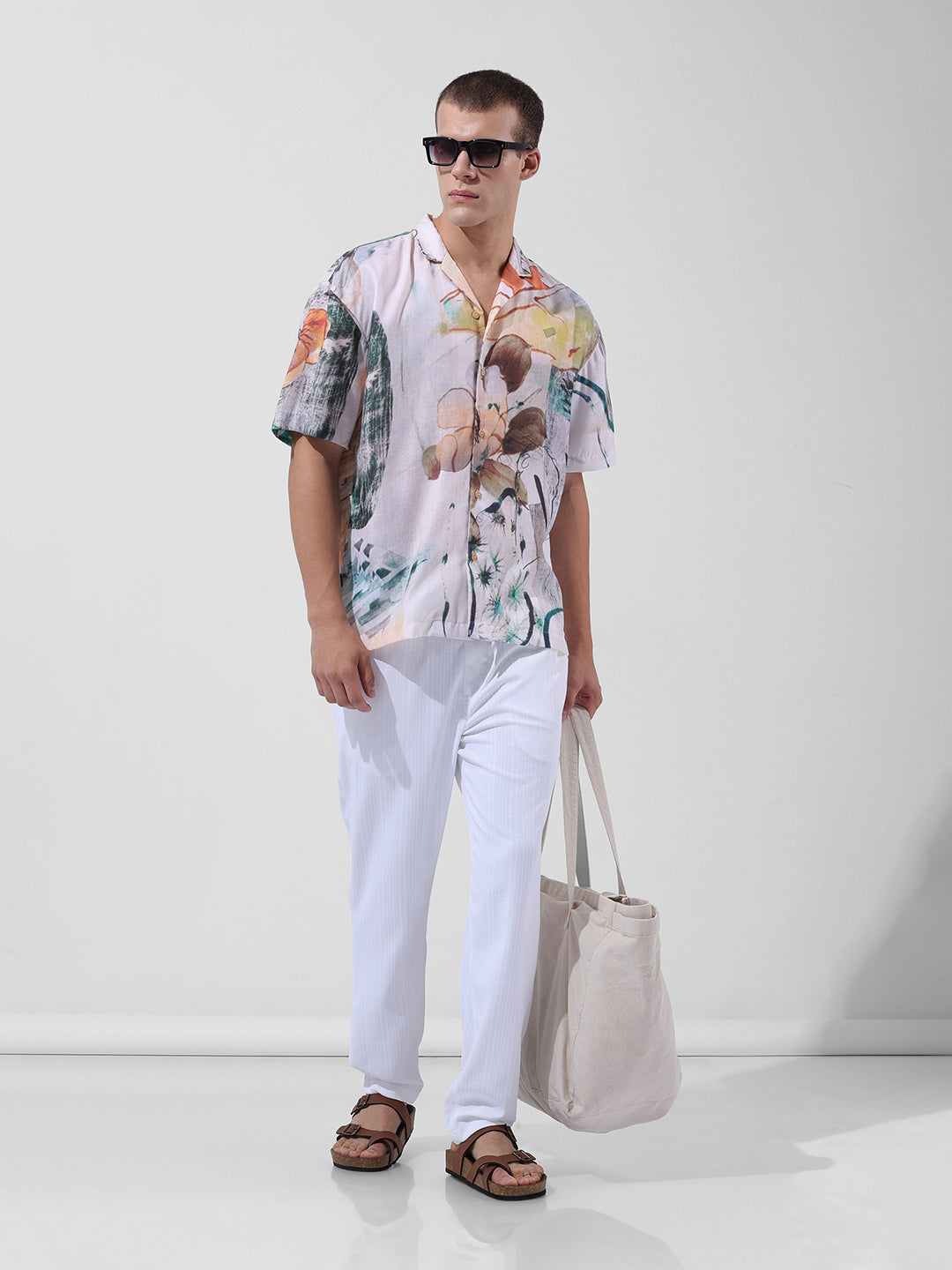Men's White Relaxed Fit Casual Trousers