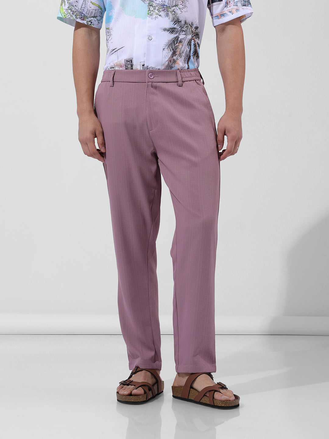 Men's Regular Fit Purple Trousers