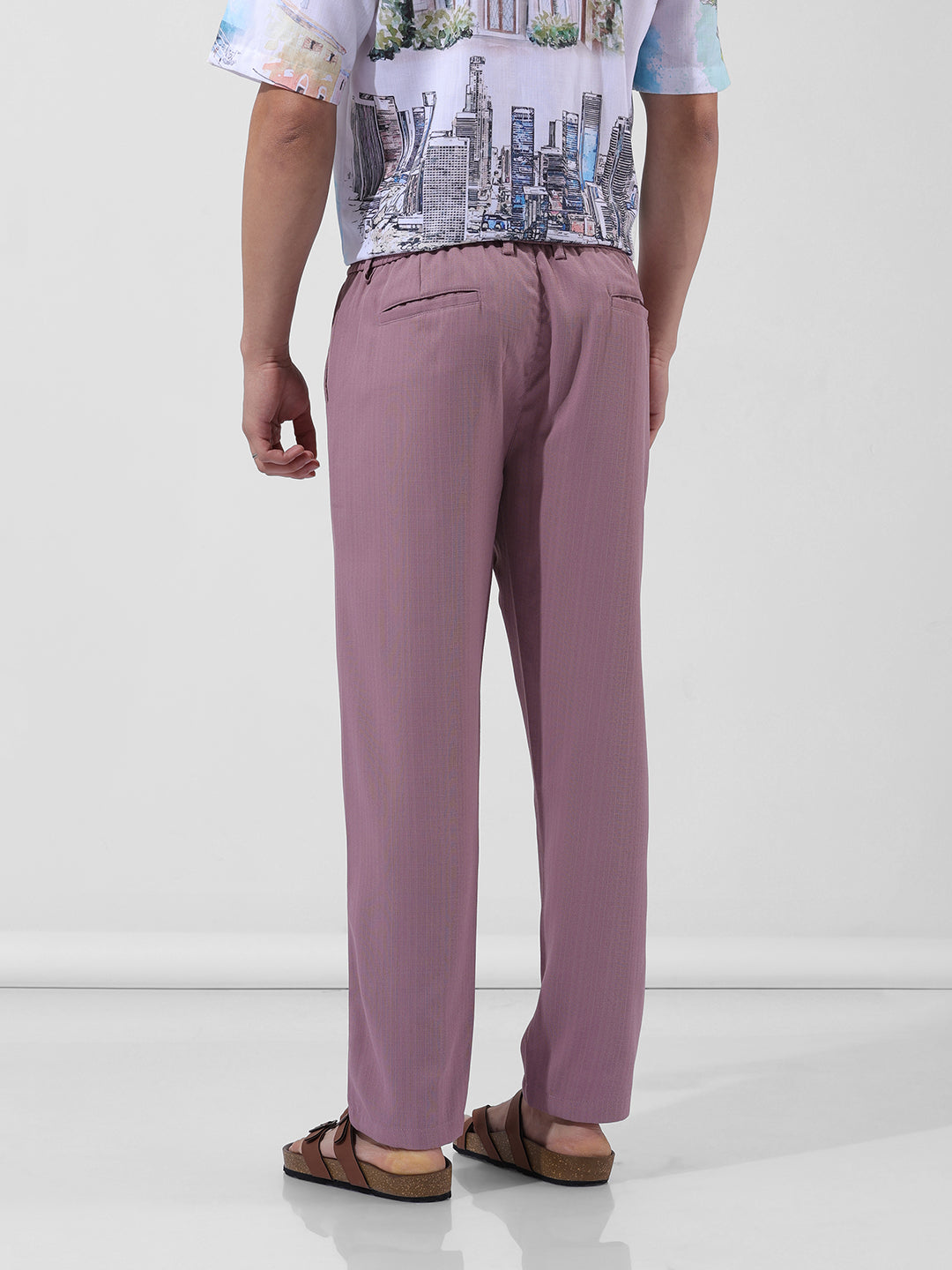 Men's Purple Regular Fit Casual Trousers