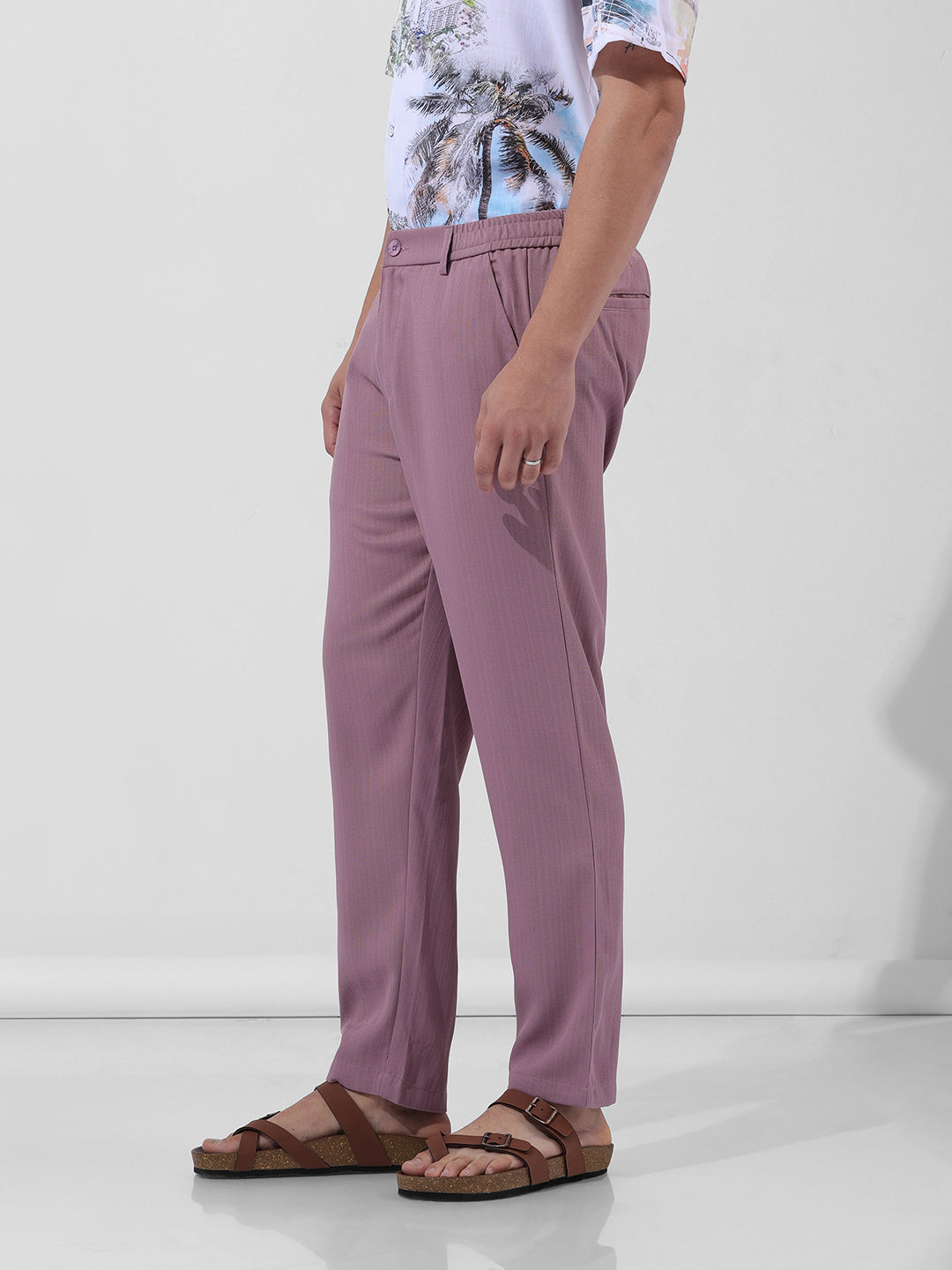 Men's Purple Regular Fit Casual Trousers