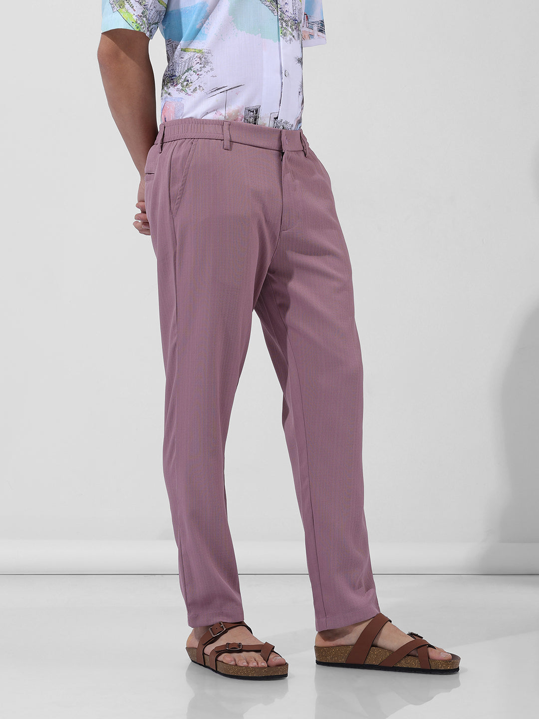 Men's Purple Regular Fit Casual Trousers