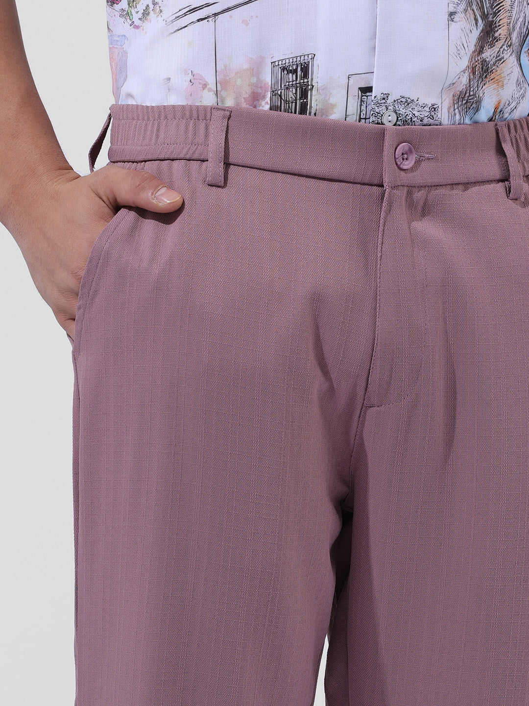Men's Purple Regular Fit Casual Trousers