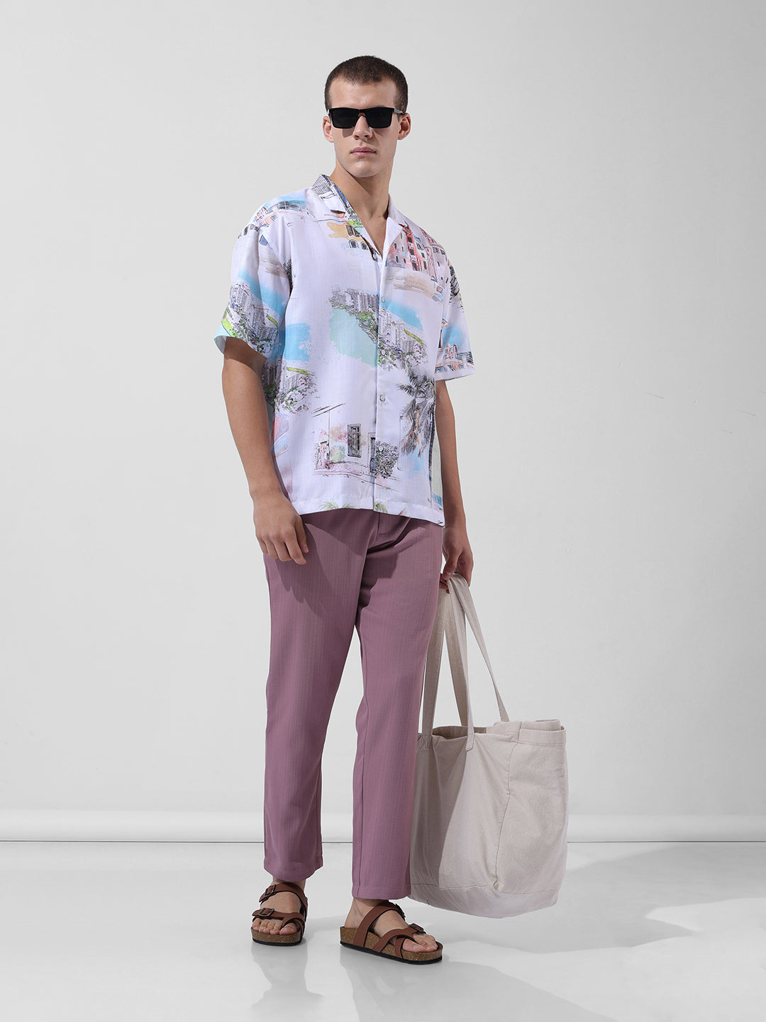 Men's Purple Regular Fit Casual Trousers