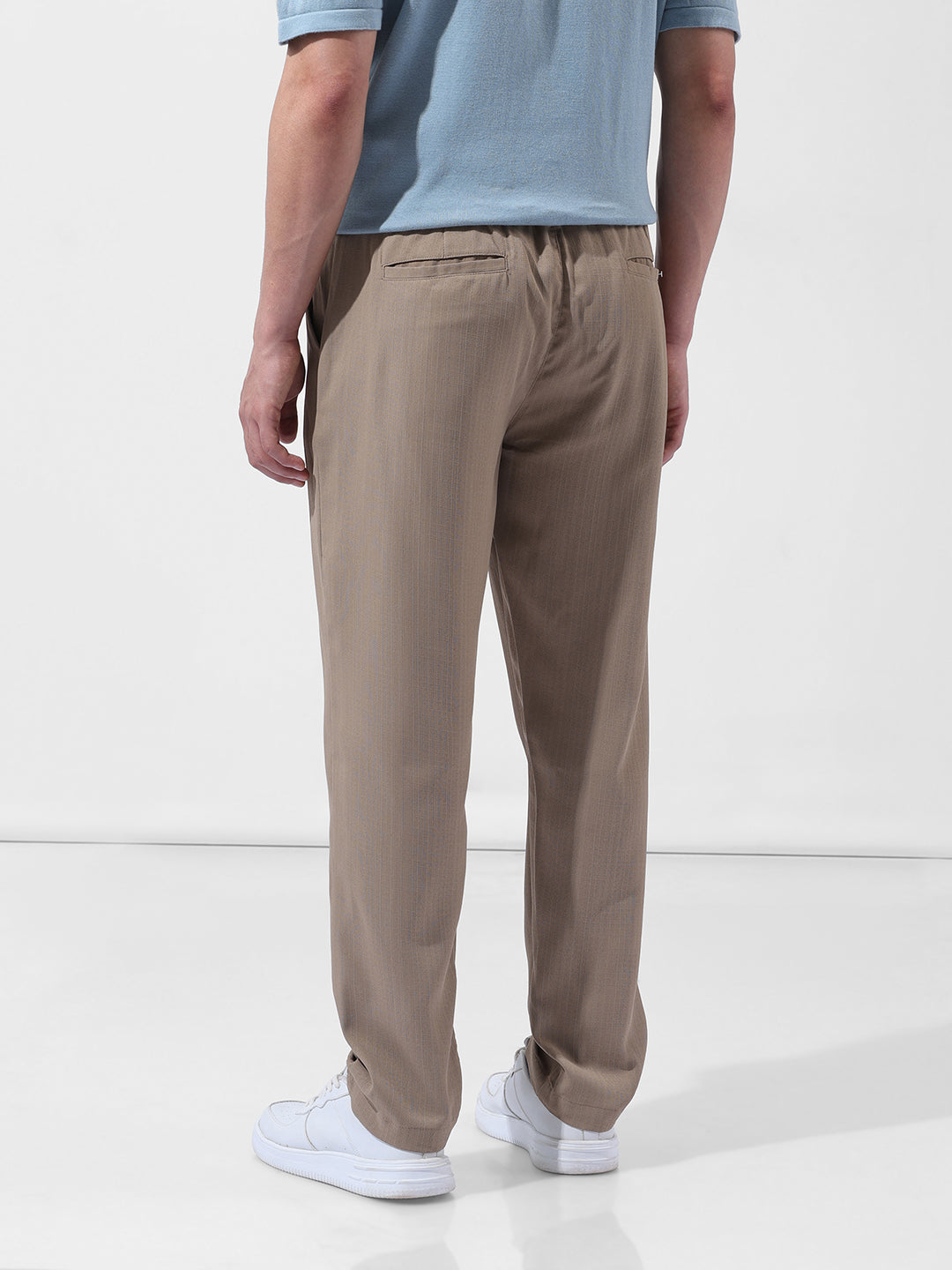 Men's Beige Regular Fit Casual Trousers