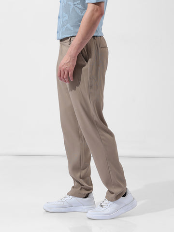 Men's Beige Regular Fit Casual Trousers