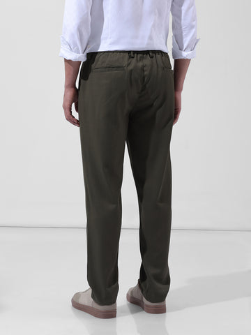 Men's Green Regular Fit Casual Trousers