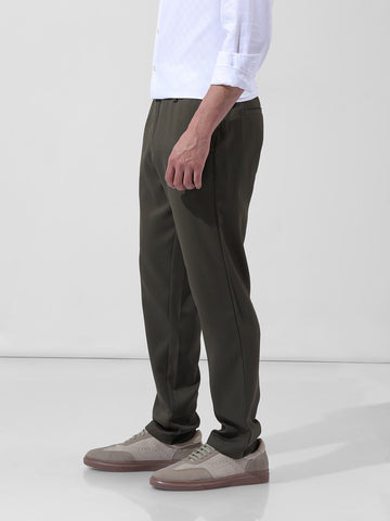 Men's Green Regular Fit Casual Trousers