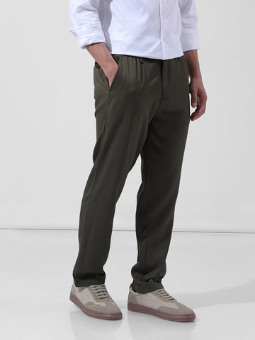 Men's Green Regular Fit Casual Trousers