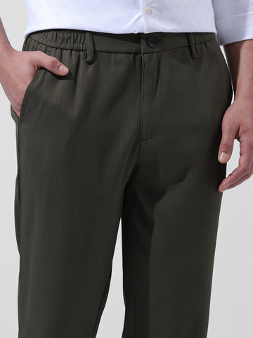 Men's Green Regular Fit Casual Trousers