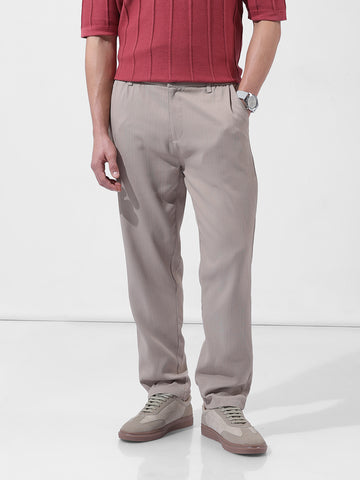 Men's Grey Regular Fit Casual Trousers
