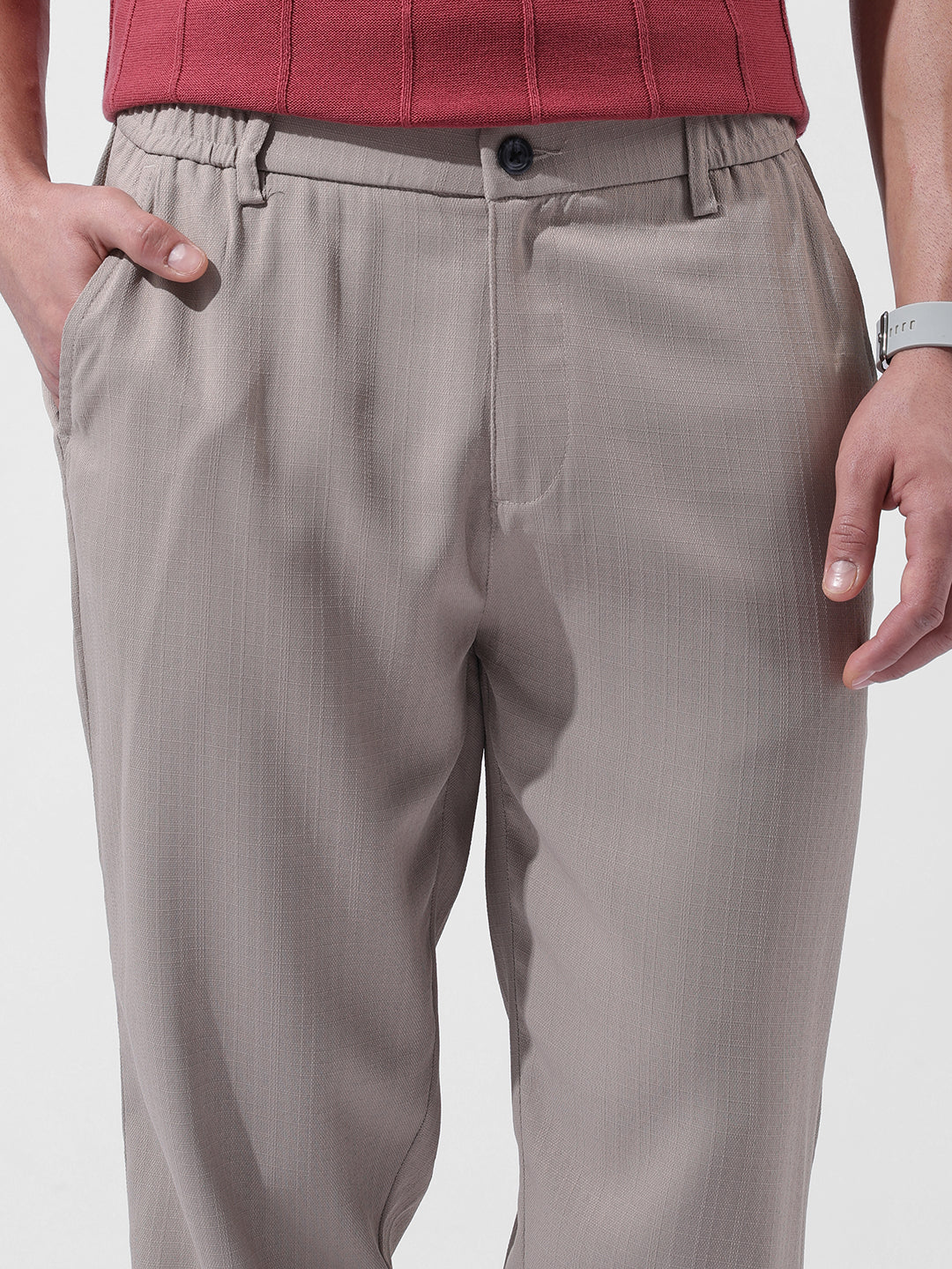 Men's Grey Regular Fit Casual Trousers