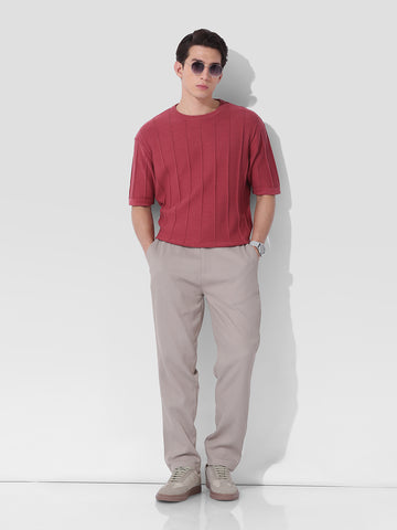 Men's Grey Regular Fit Casual Trousers