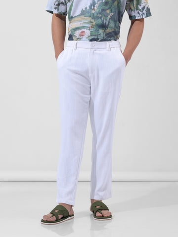Men's White Regular Fit Casual Trousers