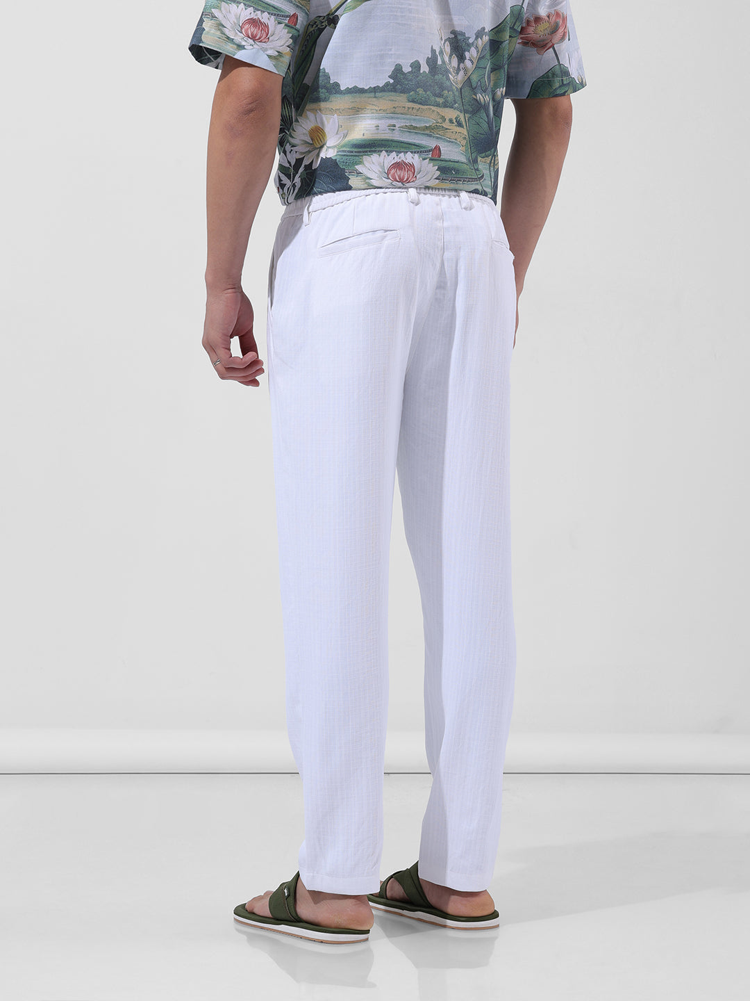 Men's White Regular Fit Casual Trousers