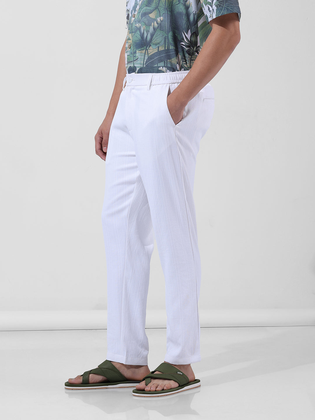 Men's White Regular Fit Casual Trousers
