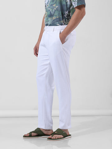 Men's White Regular Fit Casual Trousers