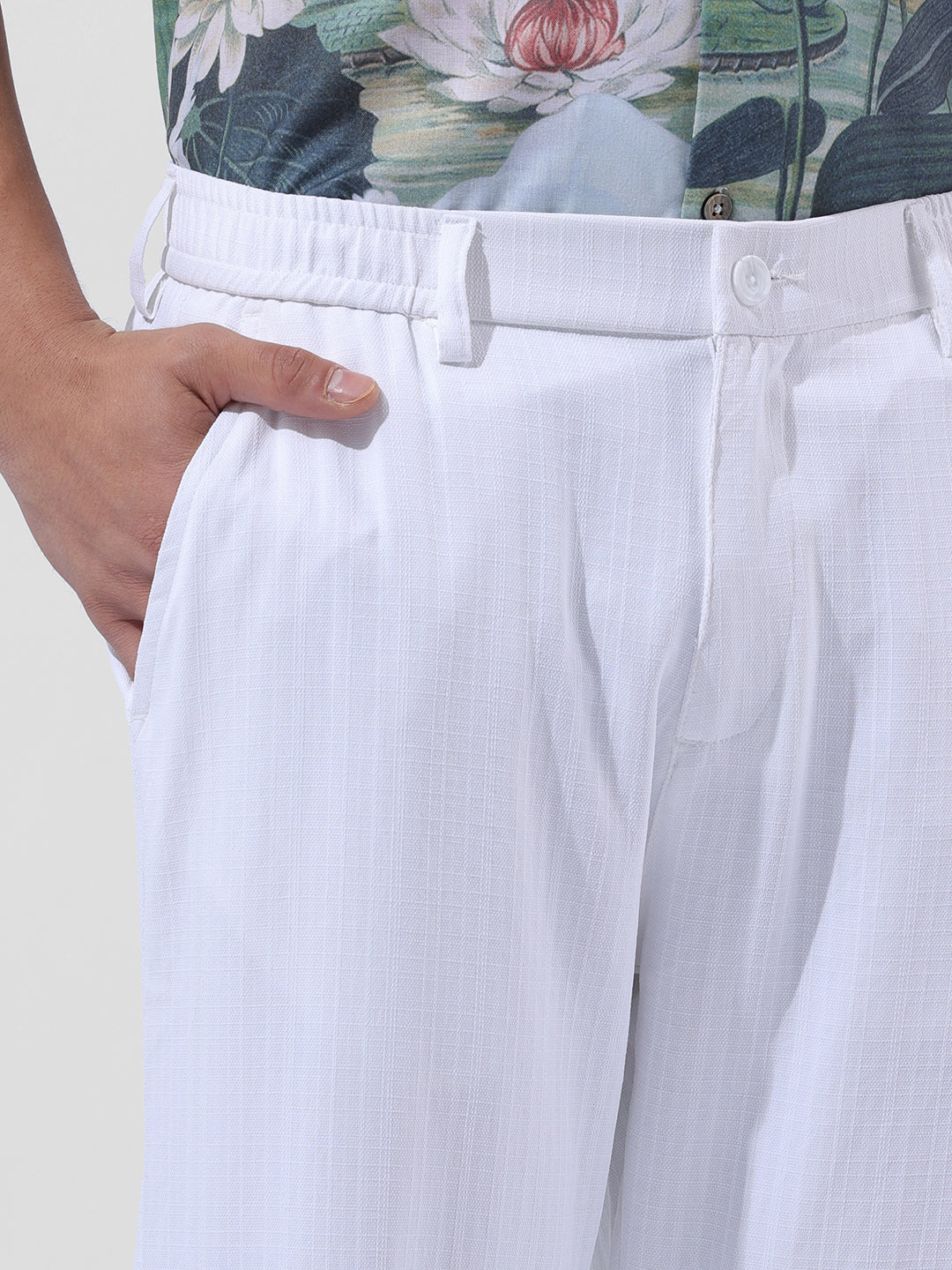Men's White Regular Fit Casual Trousers