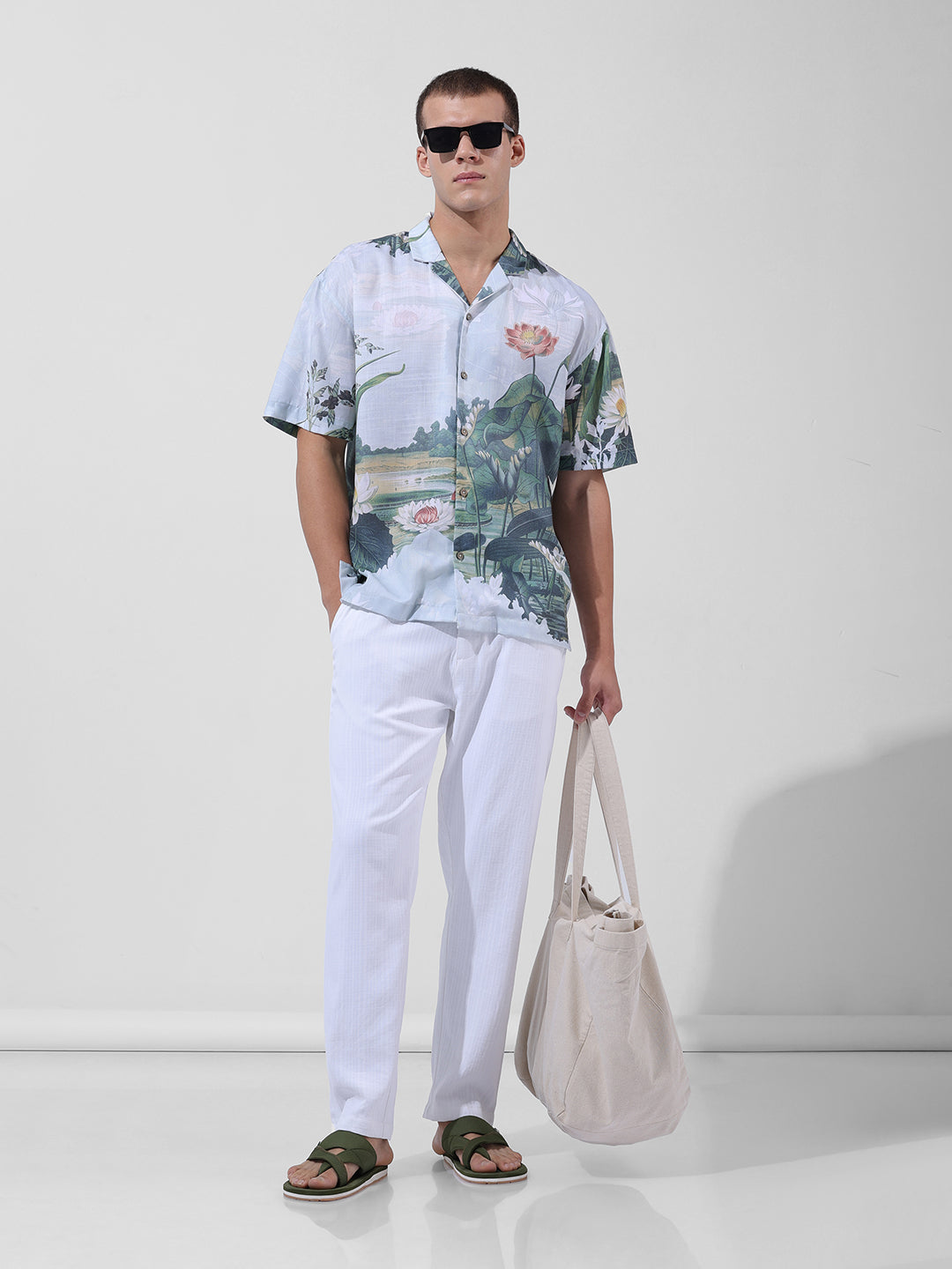 Men's White Regular Fit Casual Trousers