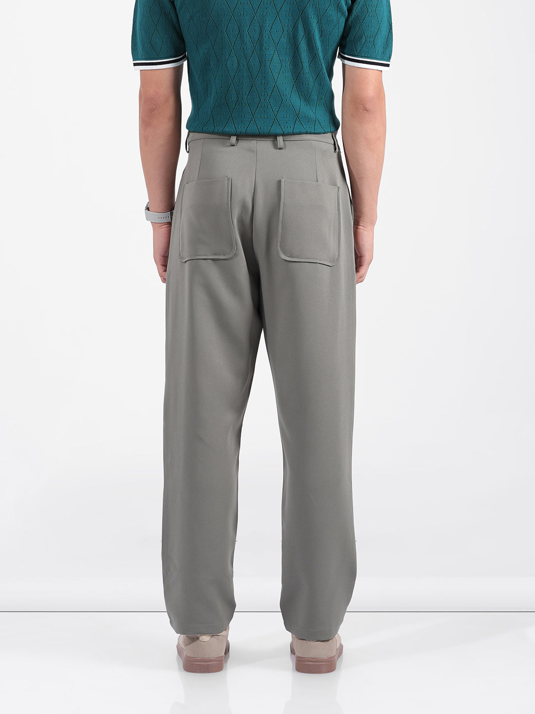 Men's Green Loose Fit Casual Trousers