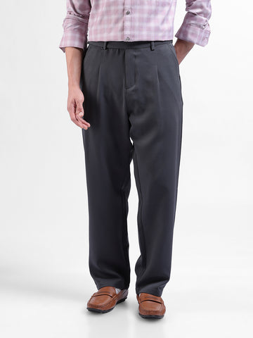 Men's Grey Loose Fit Casual Trousers