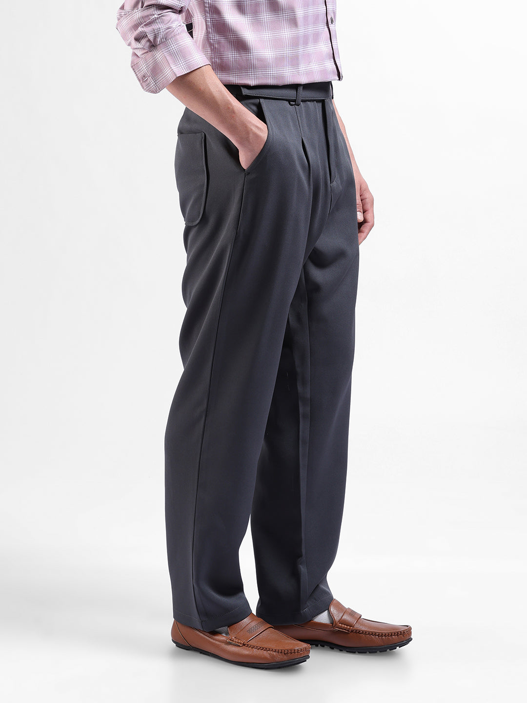 Men's Grey Loose Fit Casual Trousers