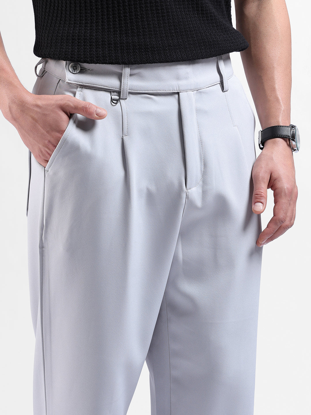 Men's Grey Loose Fit Casual Trousers
