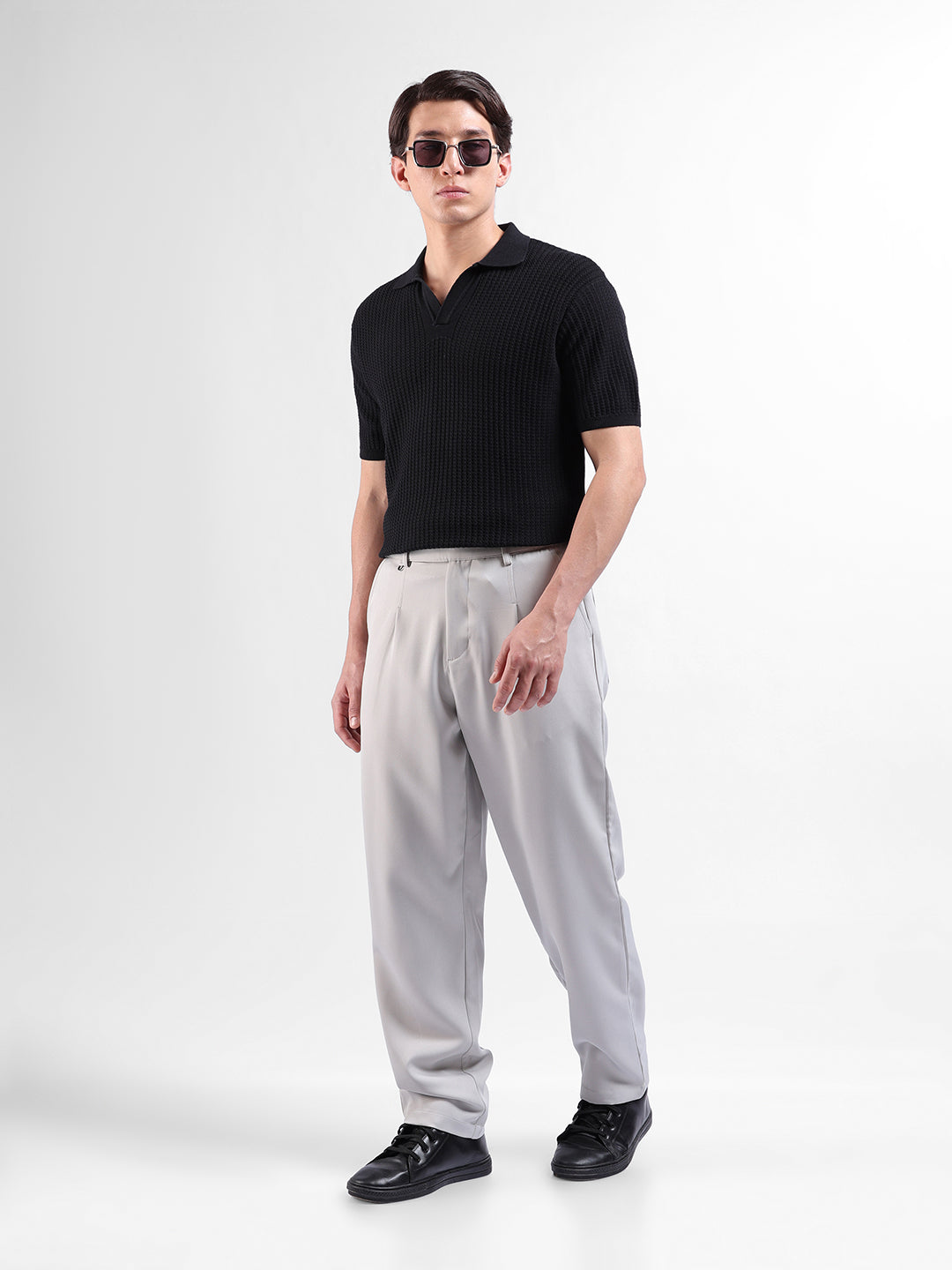 Men's Grey Loose Fit Casual Trousers