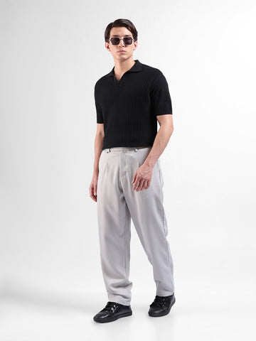 Men's Grey Loose Fit Casual Trousers