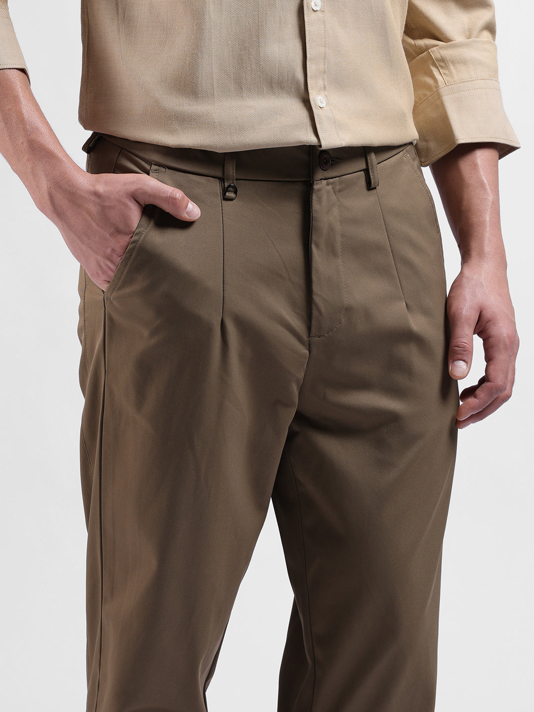 Men's Khaki Relaxed Fit Casual Trousers