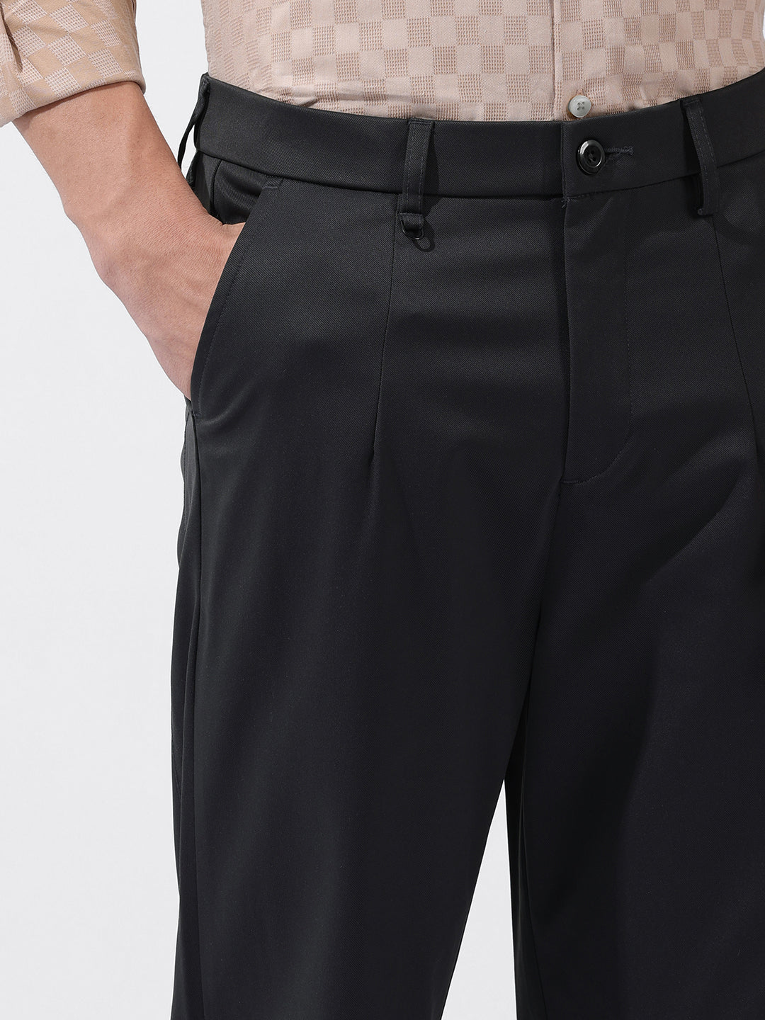 Men's Black Relaxed Fit Casual Trousers