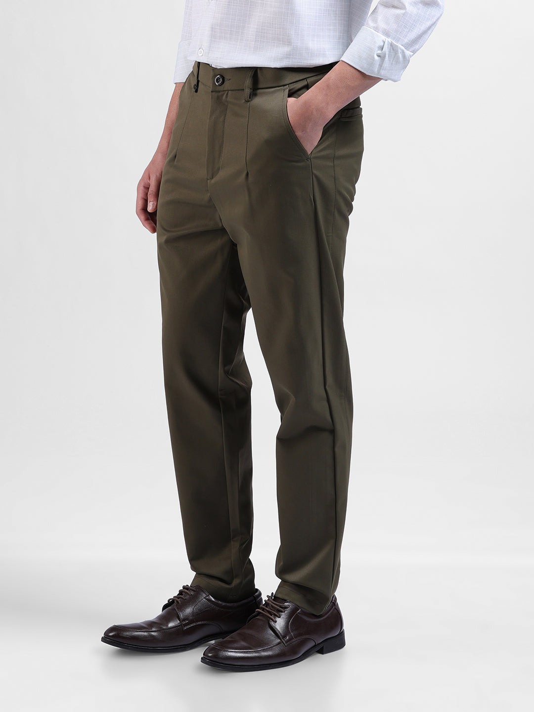 Men's Olive Relaxed Fit Casual Trousers