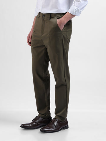 Men's Olive Relaxed Fit Casual Trousers