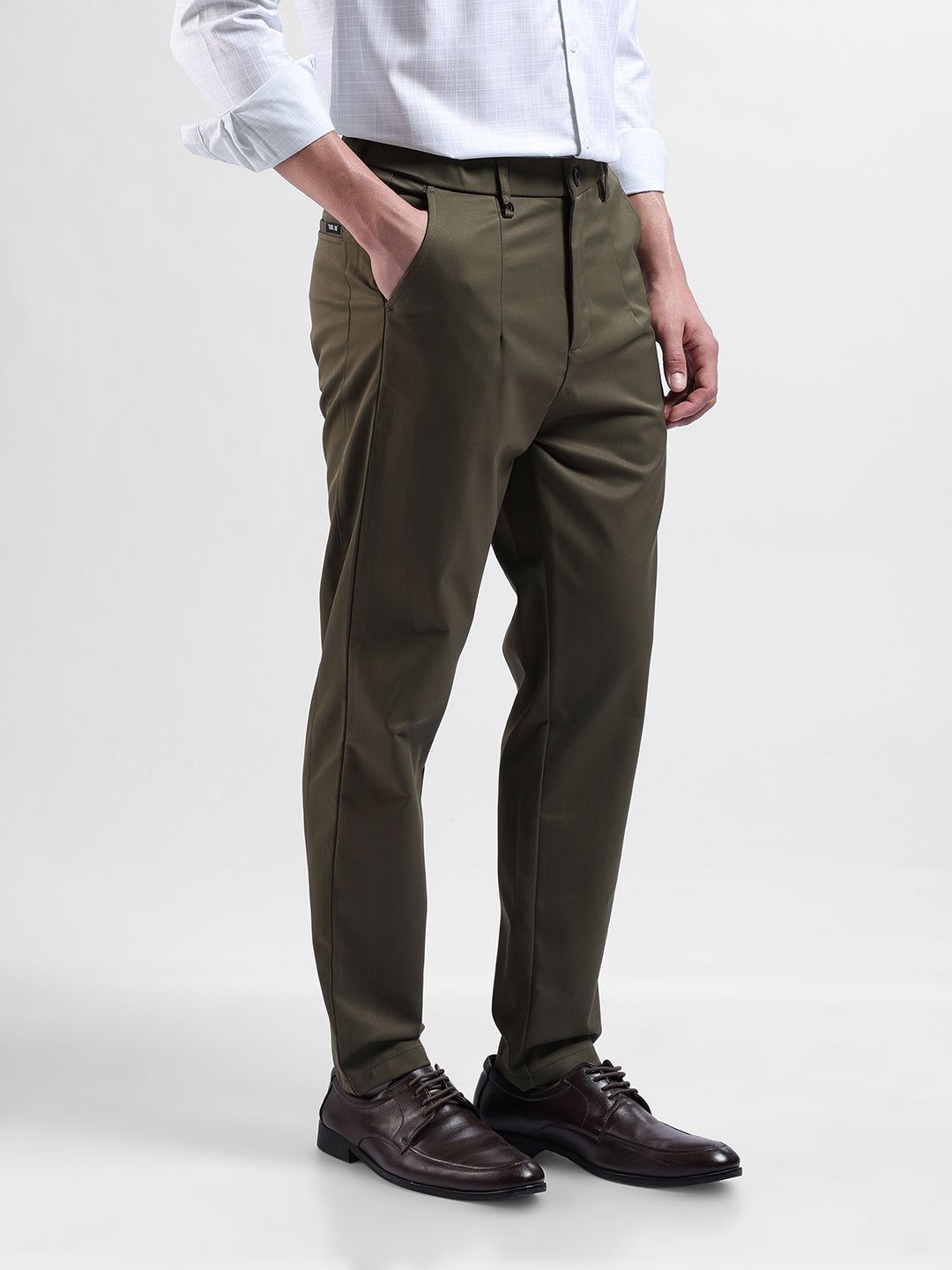 Men's Olive Relaxed Fit Casual Trousers