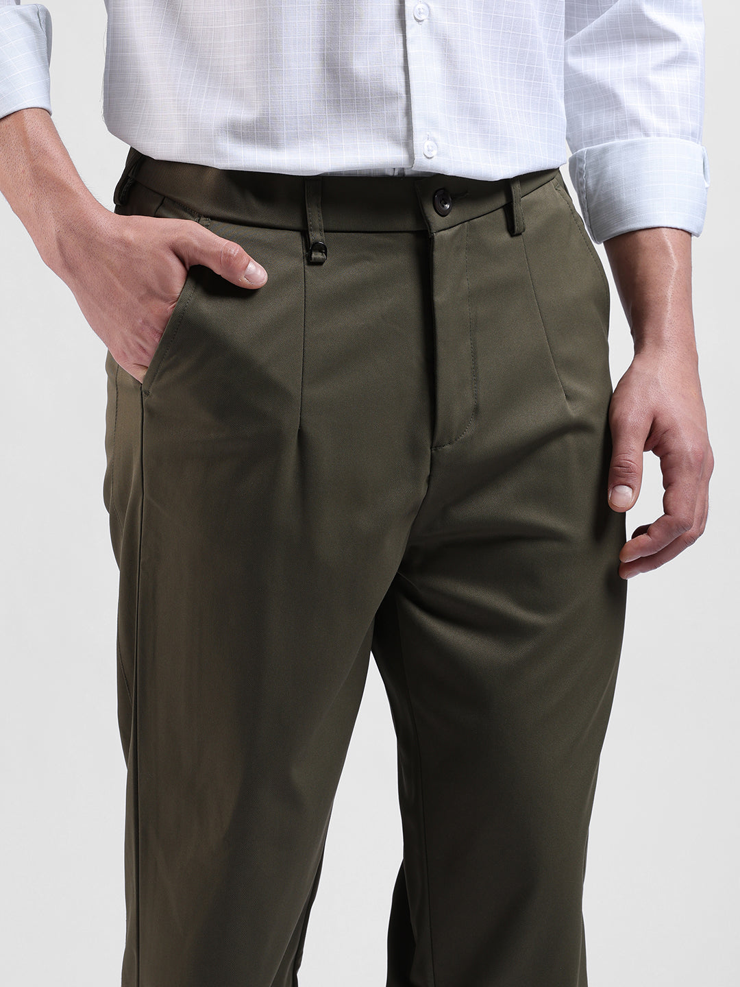 Men's Olive Relaxed Fit Casual Trousers