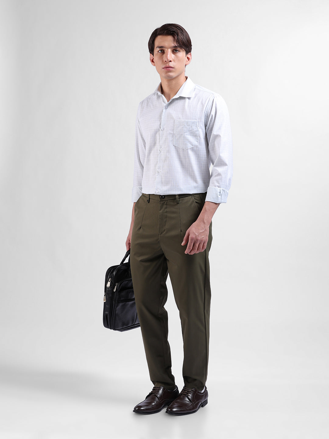Men's Olive Relaxed Fit Casual Trousers