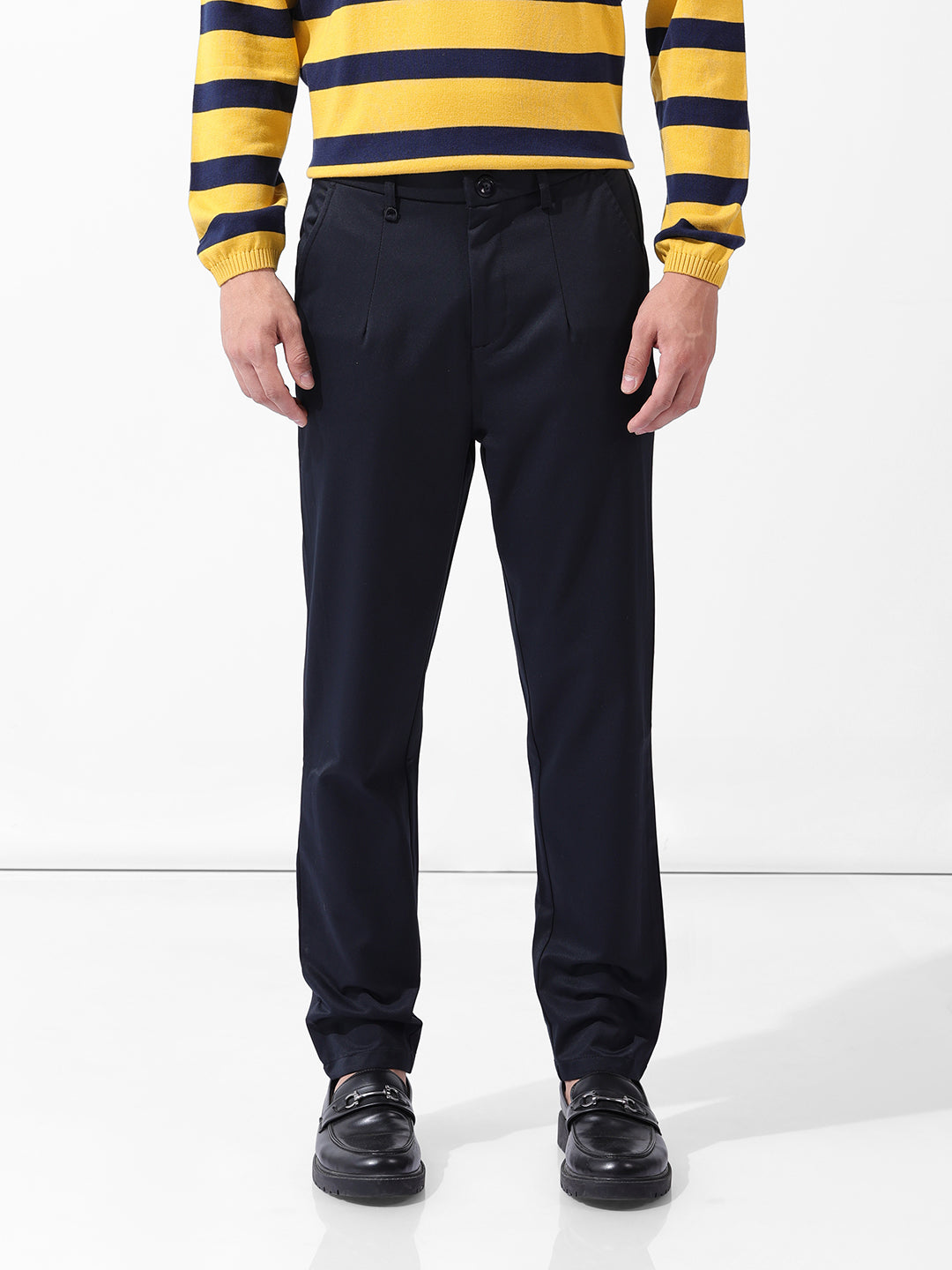 Men's Navy Blue Relaxed Fit Casual Trousers