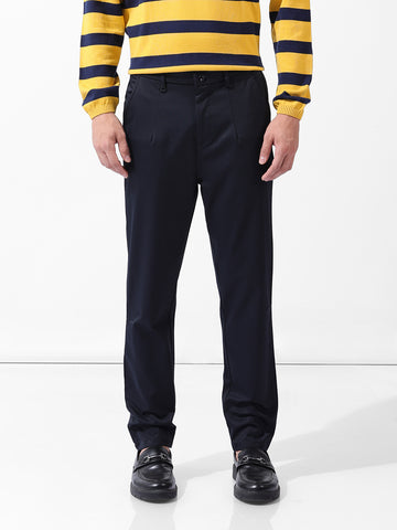Men's Navy Blue Relaxed Fit Casual Trousers