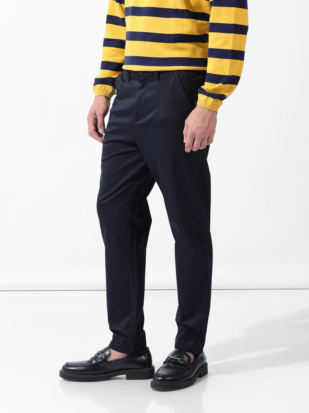 Men's Navy Blue Relaxed Fit Casual Trousers