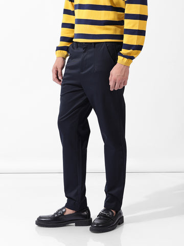 Men's Navy Blue Relaxed Fit Casual Trousers