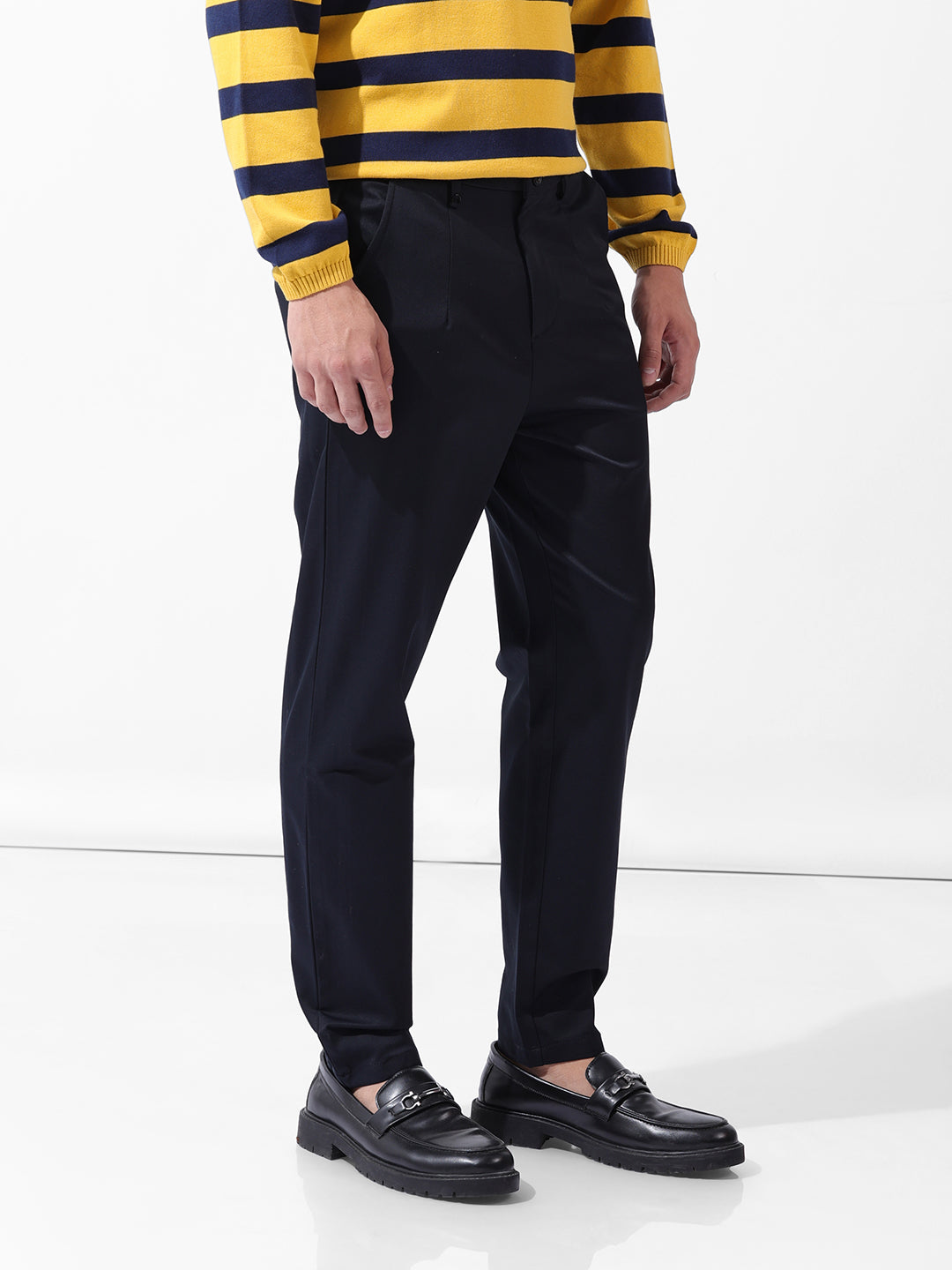 Men's Navy Blue Relaxed Fit Casual Trousers