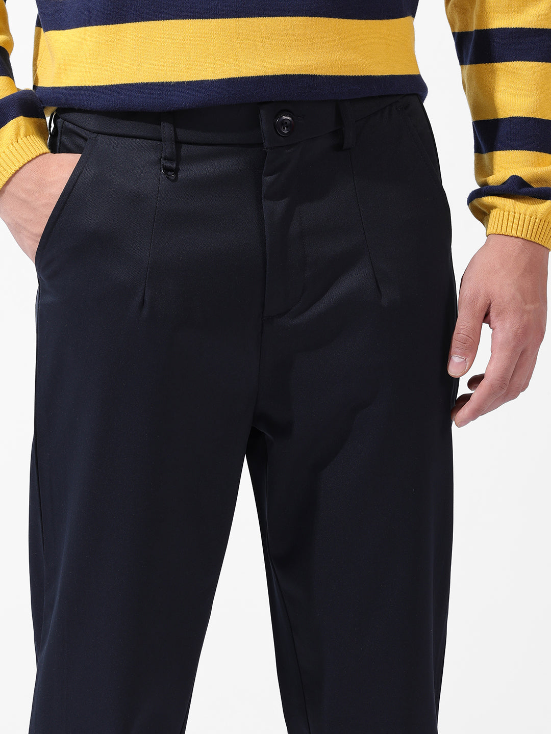 Men's Navy Blue Relaxed Fit Casual Trousers