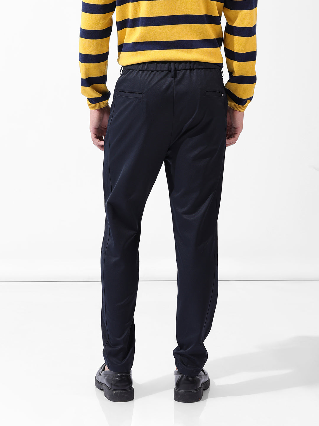 Men's Navy Blue Relaxed Fit Casual Trousers